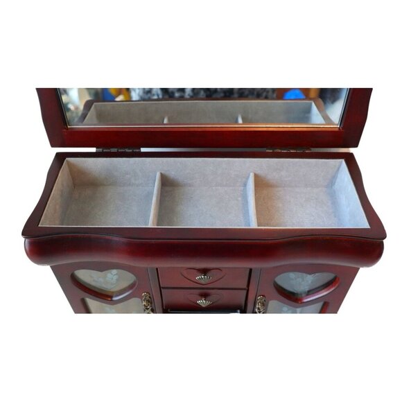 Vintage-Inspired Wooden Jewelry Box With Heart Design Revolving Necklace Holder - Picture 6 of 9